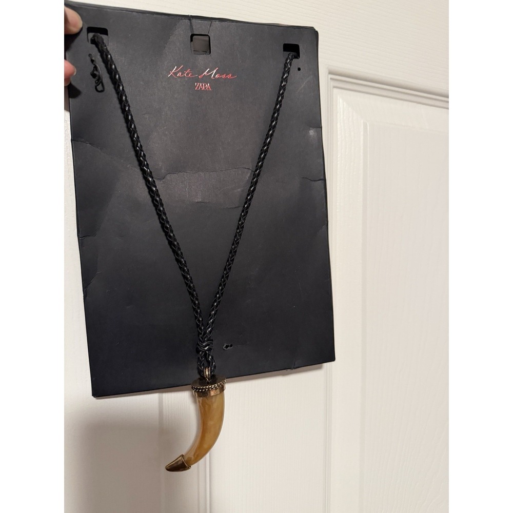 Zara‎ X Kate Moss Horn Pendant Necklace Black Festival Hippie Concert Cord